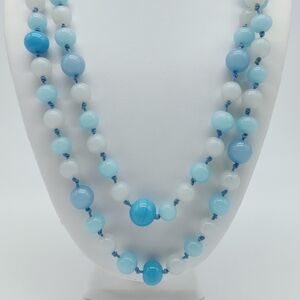 Rare Vintage Monet Hand Knotted Blue Glass Necklace